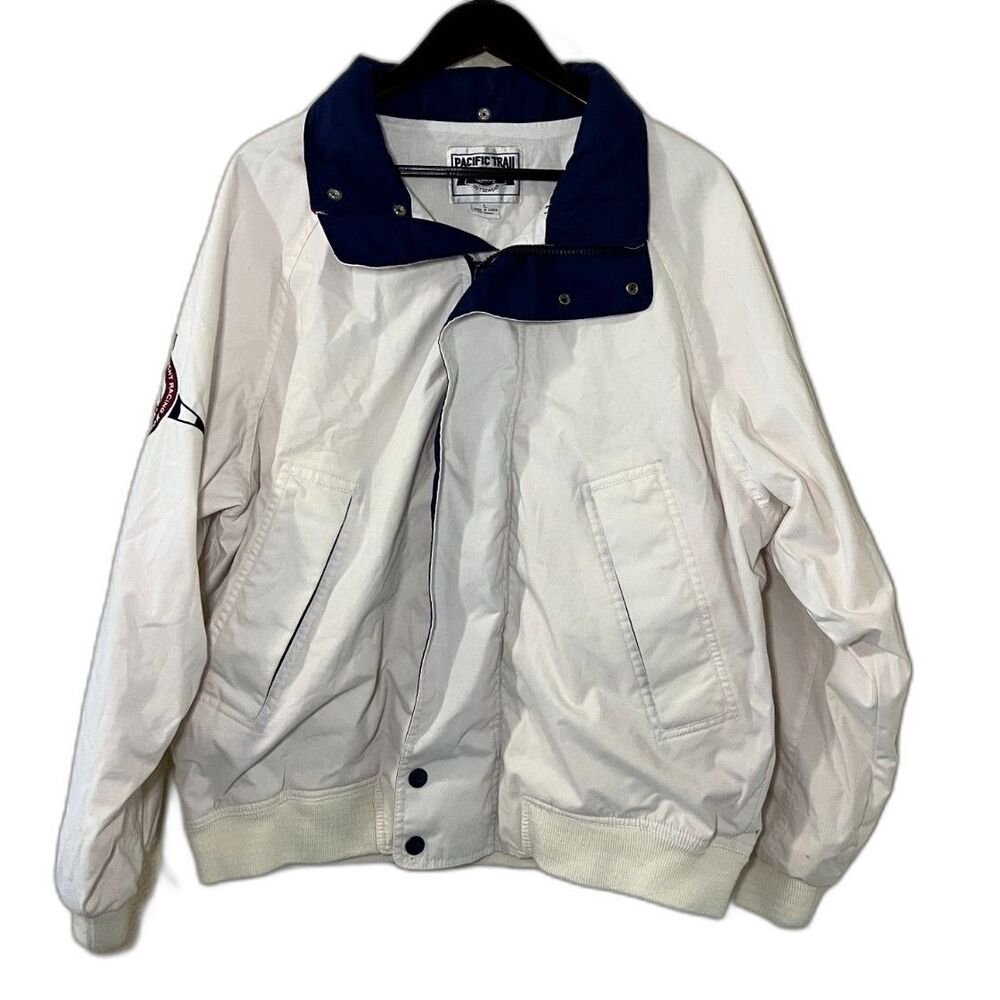 Vintage Pacific Trail Mens Windbreaker White "Yacht Racing Classic 1945" Size L